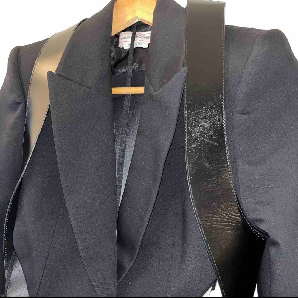 Alexander McQueen Black Blazer Leather Harness Cutout 2 Formal NWOT 🟡 - Picture 5 of 14